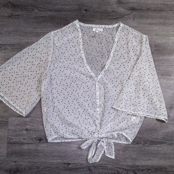Kirra | Chiffon Printed Crop Blouse with Tie- Sz M - Picture 1 of 5